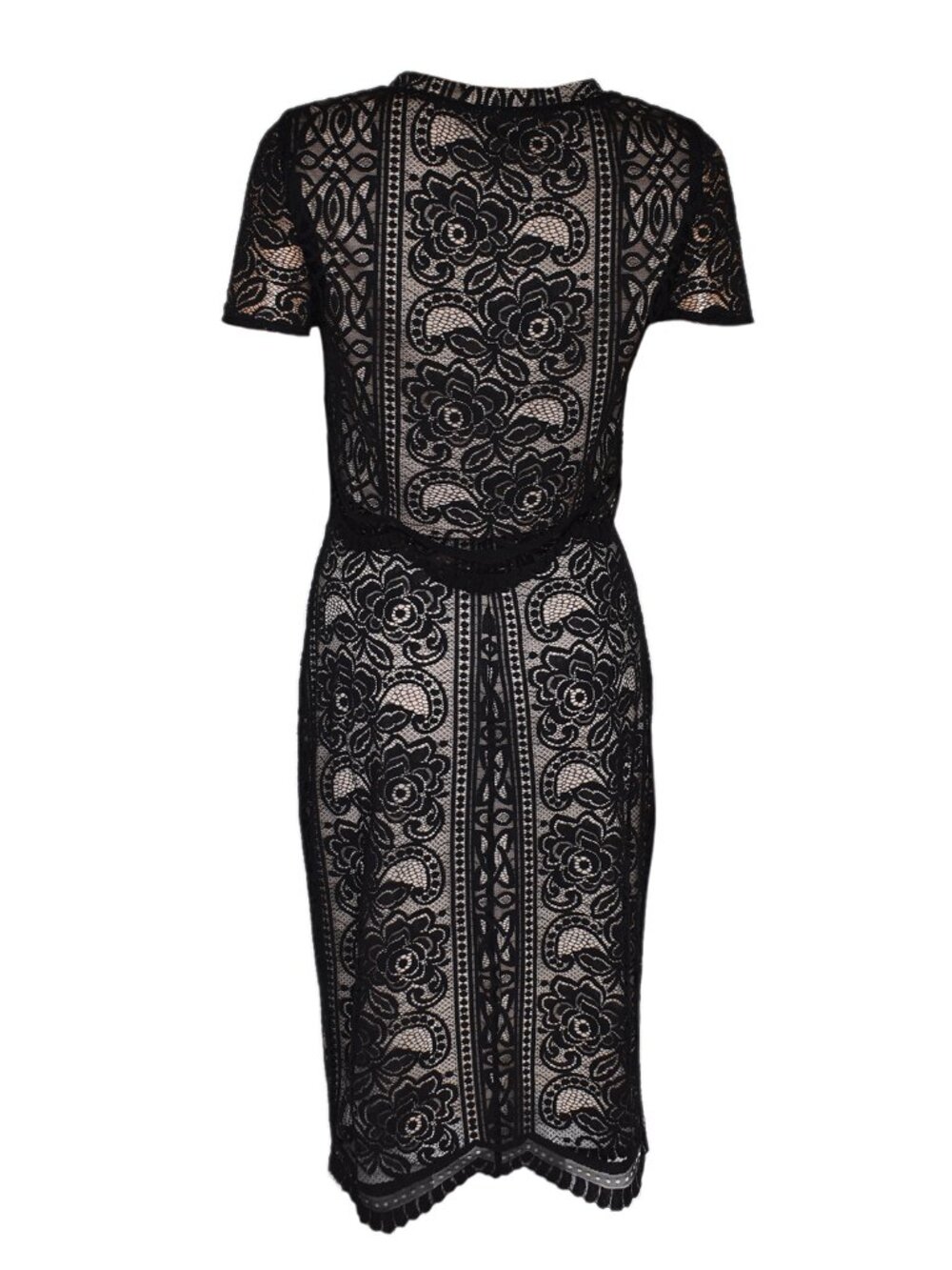Women’s Black Lace 2-Piece Outfit Short Sleeve Top & Pencil Skirt Size M - Picture 4 of 8